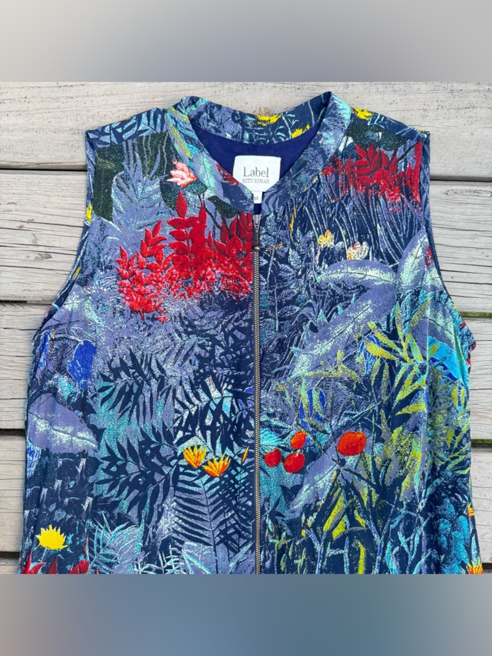 Label by Ritu Kumar Blue Floral Zip Up Flared Jumpsuit size M - Picture 3 of 16